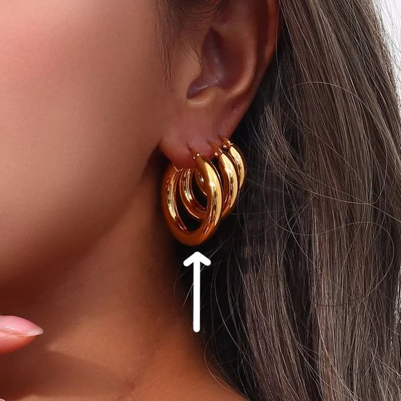 Large Chunky Classic Hoop Earrings PVD 18K Gold Plated Stainless Steel - Picture 3 of 9